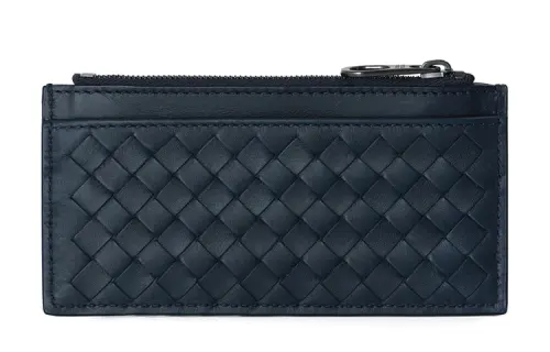 Bottega Veneta Calfskin Card Holder Wallet Men's Dark Blue