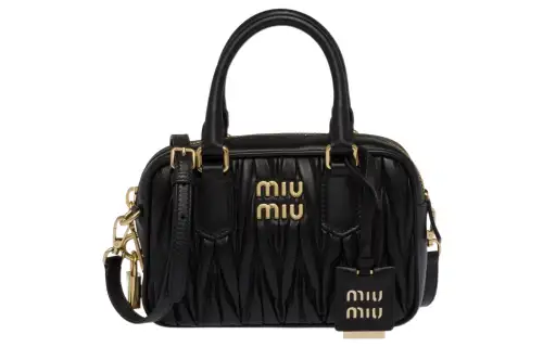 MIU MIU Matelasse Nappa Leather Top Handle Bag Black