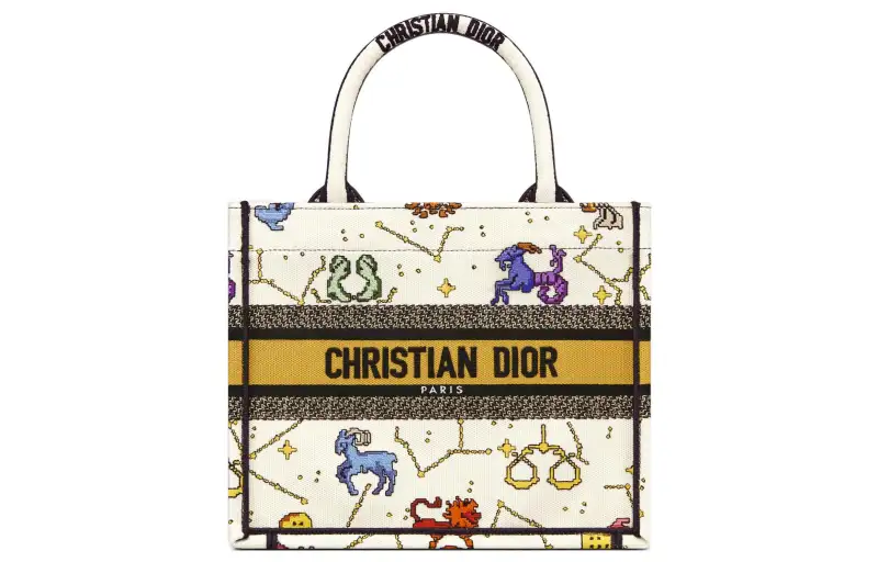 DIOR BookTote Embroidery Tote Bag, Shopping Bag, Shoulder Bag, Handbag Small Women's White