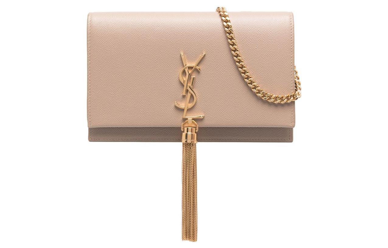 SAINT LAURENT Kate Calfskin Shoulder Bag, Crossbody Bag Women's Light Umber
