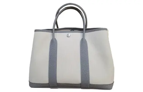 HERMES Garden Party Canvas With Negonda Cow Leather Handbag 30 Women's Beige & Gray