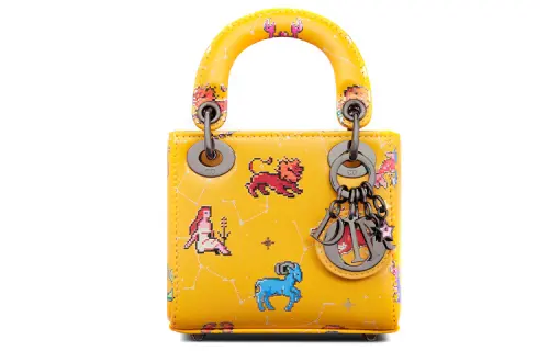 DIOR Lady Dior Cow Leather Clutch Women's Yellow