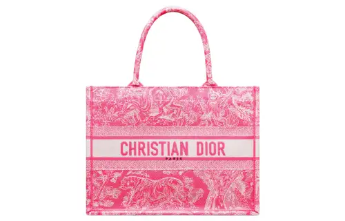 DIOR BookTote Embroidery Large Capacity Shoulder Bag, Crossbody Bag, Handbag Regular Women's Neon Pink