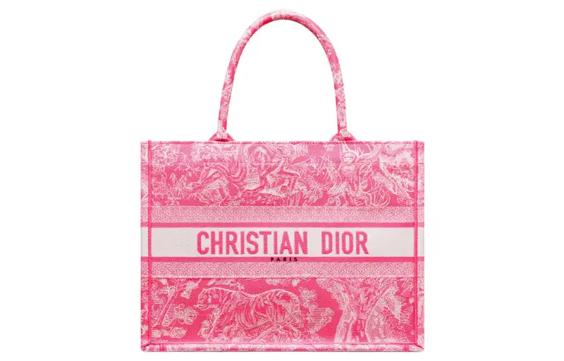 DIOR BookTote Embroidery Large Capacity Shoulder Bag, Crossbody Bag, Handbag Regular Women's Neon Pink