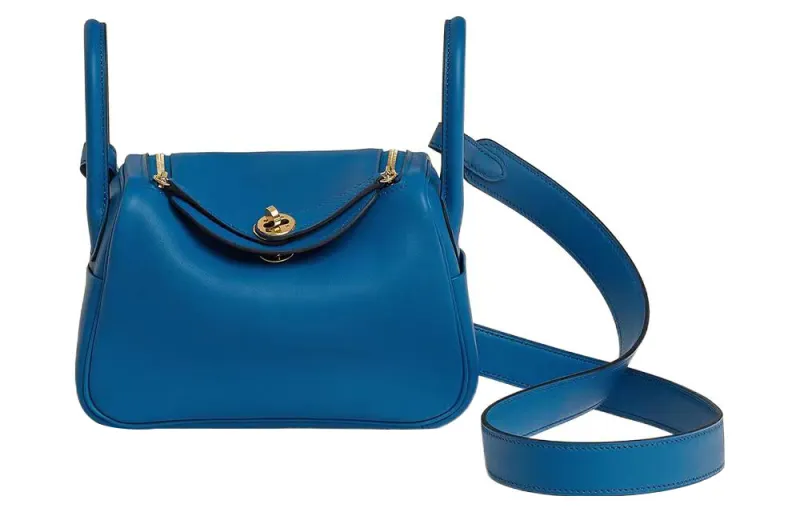 HERMES Lindy Swift Calfskin Handbag Mini 19 Women's Bleu France French Blue