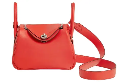 HERMES Lindy Swift Calfskin Handbag 19 Women's 9T Capucine Orange Red