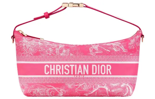 DIOR DiorTravel Embroidery Lunch Bag Clutch Handbag Medium Women's Neon Pink