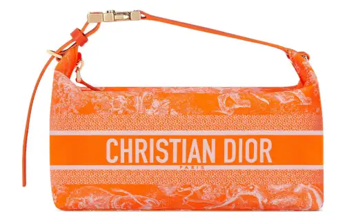 DIOR Embroidery Lunch Bag Clutch Handbag Medium Women's Fluorescent Orange
