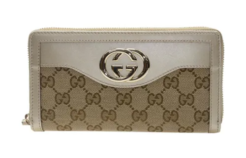 GUCCI Canvas With Leather Wallet Women's Ebony/White