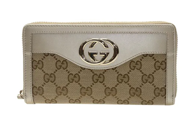 GUCCI Canvas With Leather Wallet Women's Ebony/White