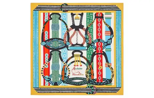 HERMES Carre Silk Scarf Women's Yellow Black
