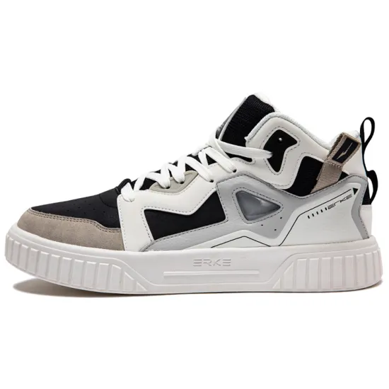 Erke Mid-Top Skateboard Shoes Men's White Black