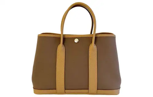 HERMES Garden Party Officier Canvas With Negonda Calfskin Handbag 30 Women's Elephant Gray/Cookie