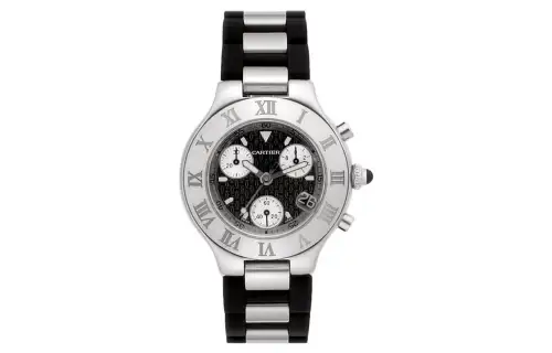 CARTIER 21 Quartz Movement Men's Watches Watch 43.8mm Black Dial Stainless Steel Case