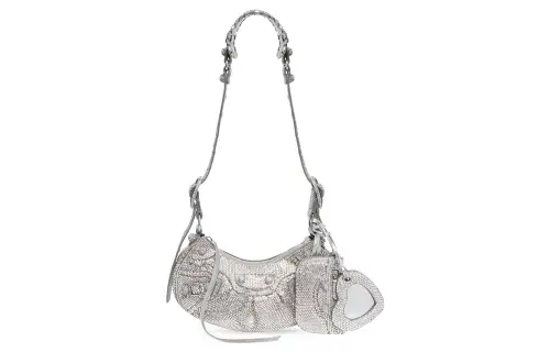 Balenciaga Le Cagole Shoulder Bag Xs Grey Suede With Rhinestones
