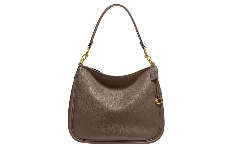 COACH Zip Shoulder Bag Leather Portable Crossbody Bag, Shoulder Bag Women's Brass & Black Stone