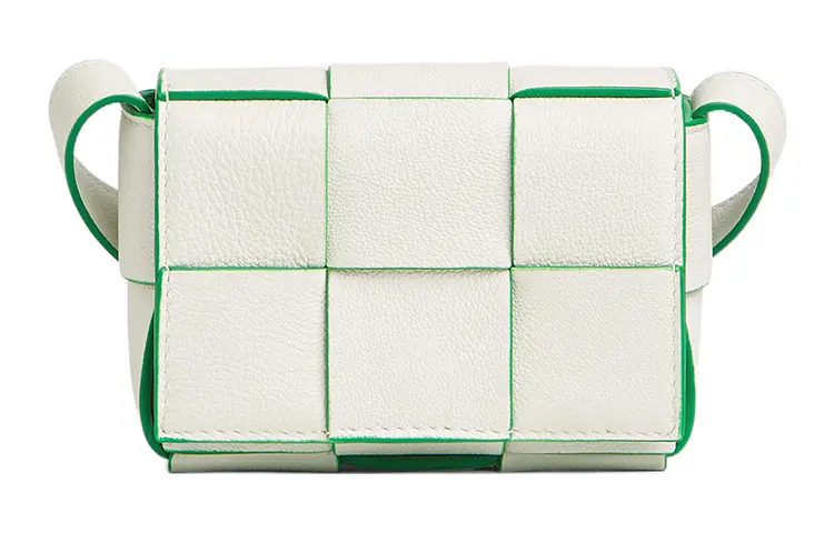Bottega Veneta CASSETTE Sheepskin Tofu Bag, Shoulder Bag, Crossbody Bag Mini Women's White & Parrot Green