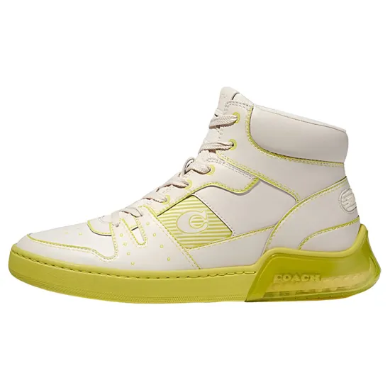 COACH CitySole Skateboard Shoes Men High-Top Beige Yellow