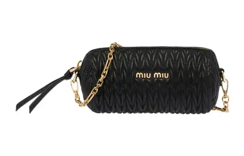 MIU MIU Matelassé Cow Leather Handbag, Shoulder Bag Women's Black