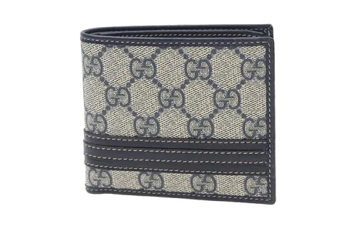 GUCCI Canvas With Leather Wallet Men's Blue