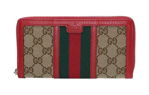GUCCI Canvas With Leather Wallet Women's Brown/Red