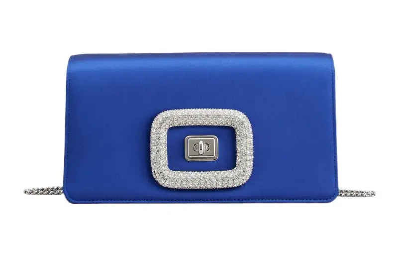 Roger Vivier Roger Vivier VIV Diamond Knob Lock Silk Satin Chain Bag Hand Crossbody Shoulder Bag Mini Women Blue