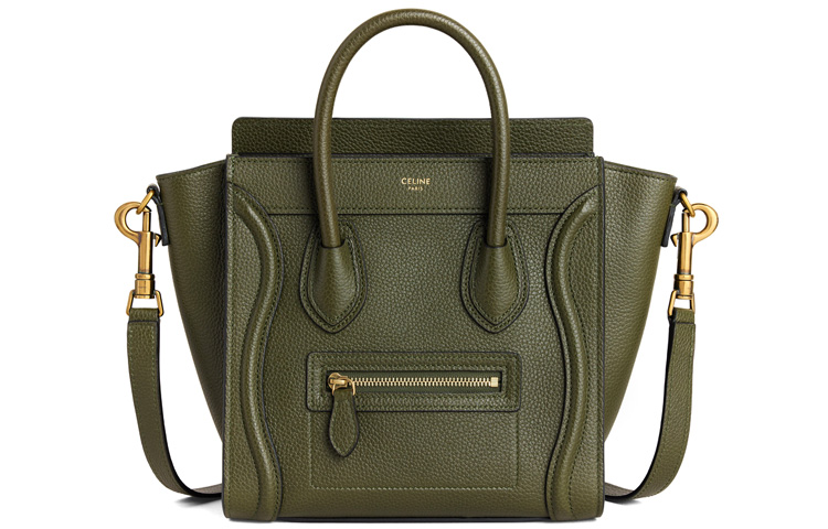 CELINE Luggage Calfskin Smiley Face Bag, Shoulder Bag, Crossbody Bag, Handbag Women's Olive Green