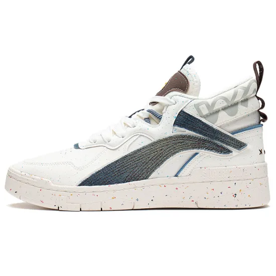 LINING Wave Skateboard Shoes Men Mid-Top Snow White