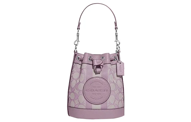 COACH Dempsey Fabric With Pebbled Leather Bucket Bag, One Shoulder Handbag, Crossbody Bag Mini Women's Lilac Purple