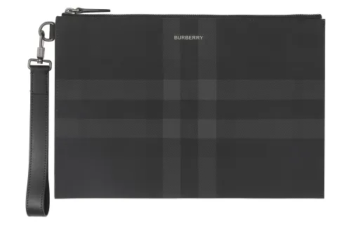 Burberry Cotton With Calfskin Trim Storage Bag Clutch Large Men's Charcoal Gray