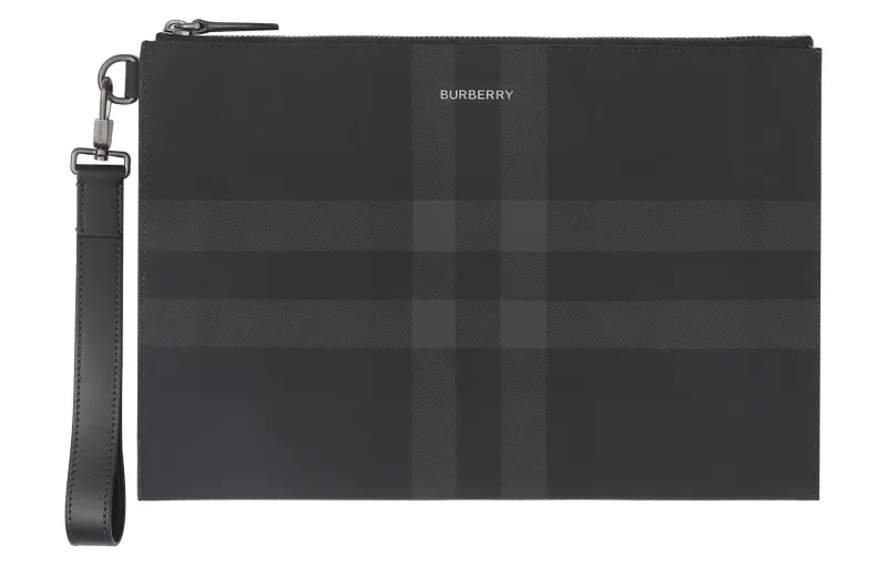 Burberry Cotton With Calfskin Trim Storage Bag Clutch Large Men's Charcoal Gray