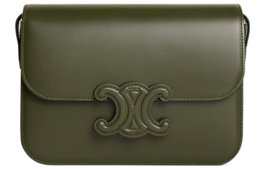 CELINE Cuir Triomphe Shiny Cow Leather Handbag, Crossbody Bag, Shoulder Bag Medium Women's Olive Green