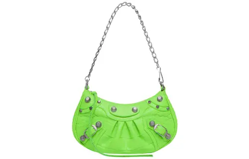 Balenciaga Women's Le Cagole Mini Bag With Chain Crocodile Embossed Bright Green
