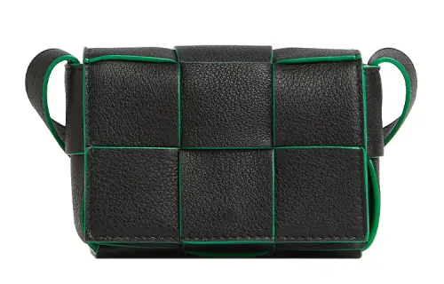 Bottega Veneta CASSETTE Sheepskin Shoulder Bag, Crossbody Bag Mini Women's Black & Parrot Green