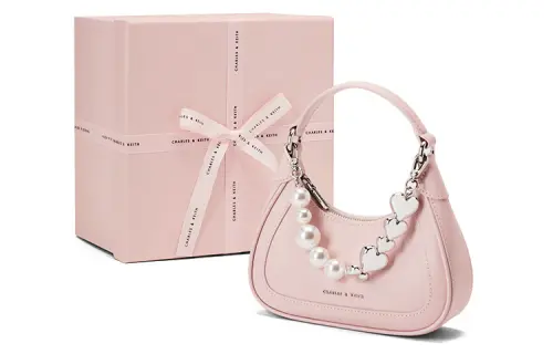 CHARLES&KEITH Cow Leather Charles & Keith Bag, One Shoulder Handbag Small Women's Pink