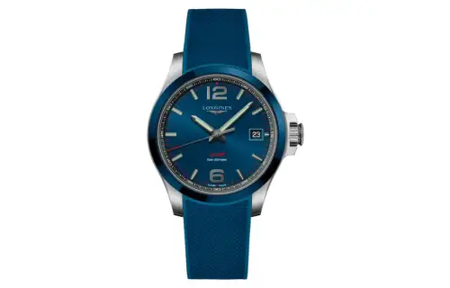 LONGINES Comcast V.H.P Series Quartz Movement Men's Watch 41mm Black Dial Stainless Steel Case Rubber Strap