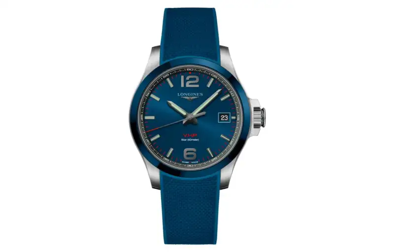 LONGINES Comcast V.H.P Series Quartz Movement Men's Watch 41mm Black Dial Stainless Steel Case Rubber Strap