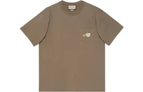 GUCCI T Shirts Men's Brown Crew Neck Moderate Straight Fit