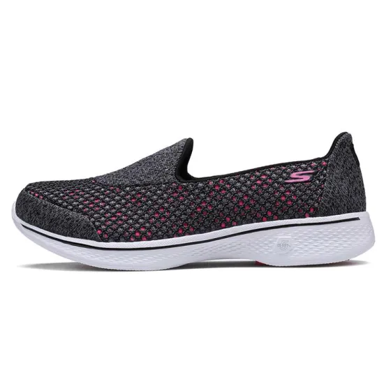 Skechers Go Walk 4 Cushioning Anti-Slip Wear-Resistant Breathability Low-Top Casual Shoes Women's Black Peach Red