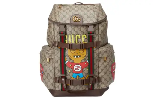 GUCCI Canvas With Leather Backpack Regular Men's Ebony