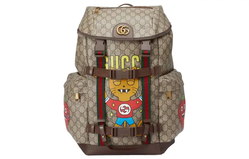 GUCCI Canvas With Leather Backpack Regular Men's Ebony