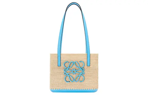 LOEWE Basket Raffia Fiber With Cow Leather One Shoulder Handbag Women's