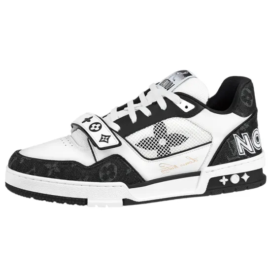 LOUIS VUITTON LV Trainer Velcro Strap Monogram Denim Black White