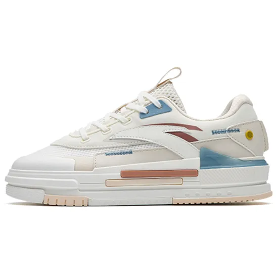 ANTA Skateboard Shoes Women's Low-Top Ivory White/Muddy Grey/Dry Rose Pink