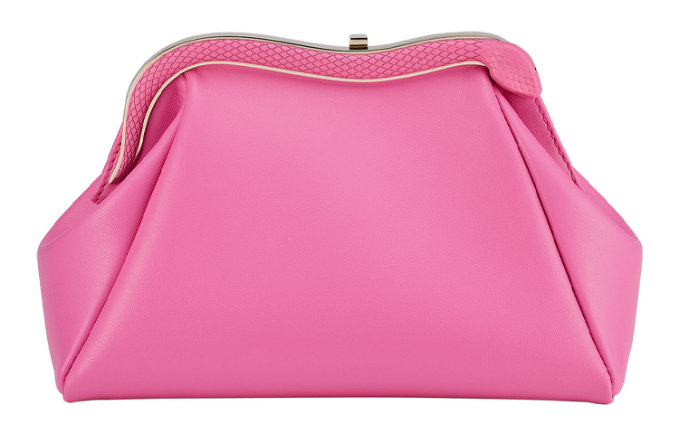BVLGARI Serpentine Calfskin One Shoulder Crossbody Clutch Small Women's Pink