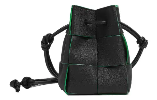 Bottega Veneta CASSETTE Pillow Bag Cow Leather Shoulder Bag Mini Women's Black/Parrot Green