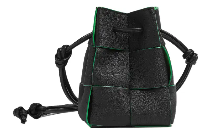 Bottega Veneta CASSETTE Pillow Bag Cow Leather Shoulder Bag Mini Women's Black/Parrot Green