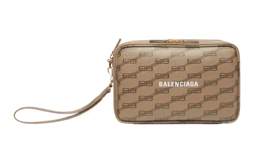 Balenciaga BB Monogram Signature Coated Canvas Handbag Clutch Men's Beige