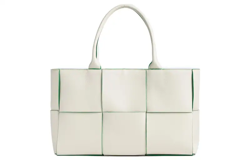 Bottega Veneta ARCO Grain Cow Leather Tote Bag, Shopping Bag, Handbag Medium Women's White/Parrot Green