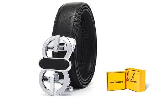 FREE RABBITⅡ Dazzling Color, Smooth Buckle Print Cow Leather Belts Men's Black Width 3.5cm